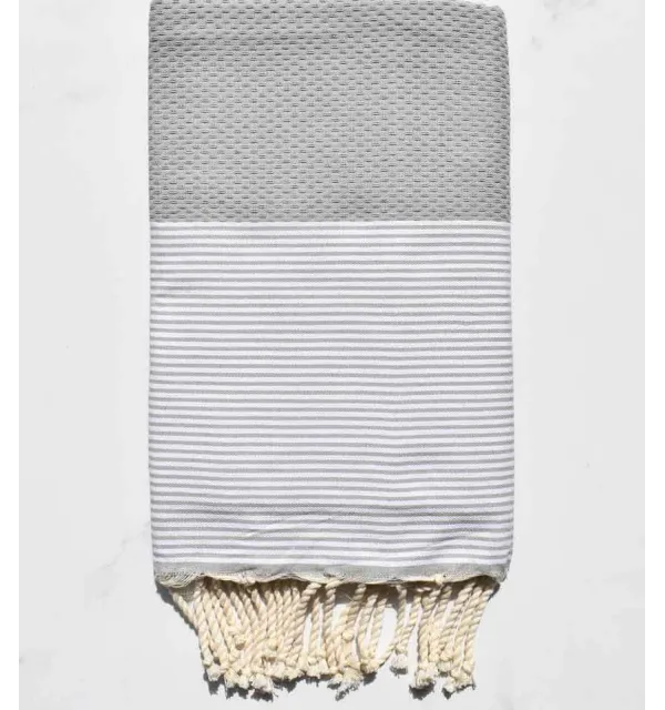 Fouta nid d'abeille gris tourdille Fouta Tunisia - 1