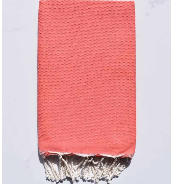 Fouta nid d'abeille unie rose saumon Fouta Tunisia - 1