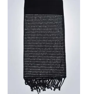 Jeté noir au fil lurex argenté 2m*3m Fouta Tunisia - 1