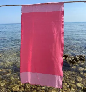 FOUTA NID D'ABEILLE fushia rayée blanc Fouta Tunisia - 1