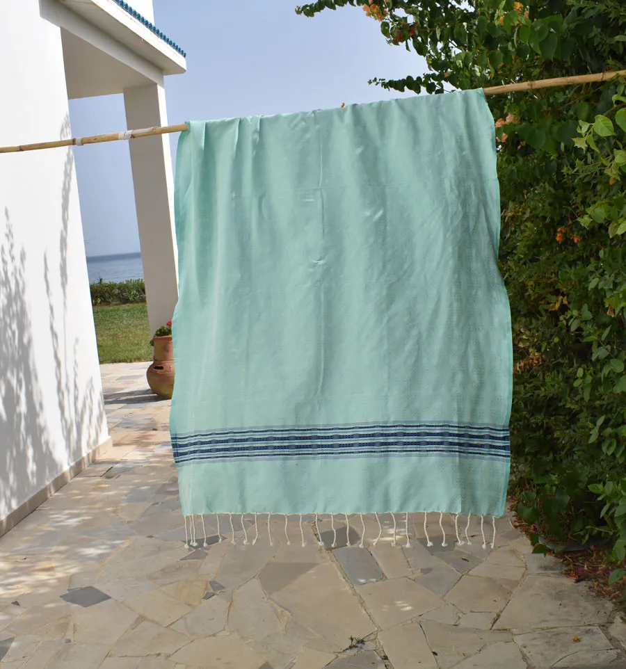 Fouta thalasso vert d'eau avec motifs bleu Fouta Tunisia - 4