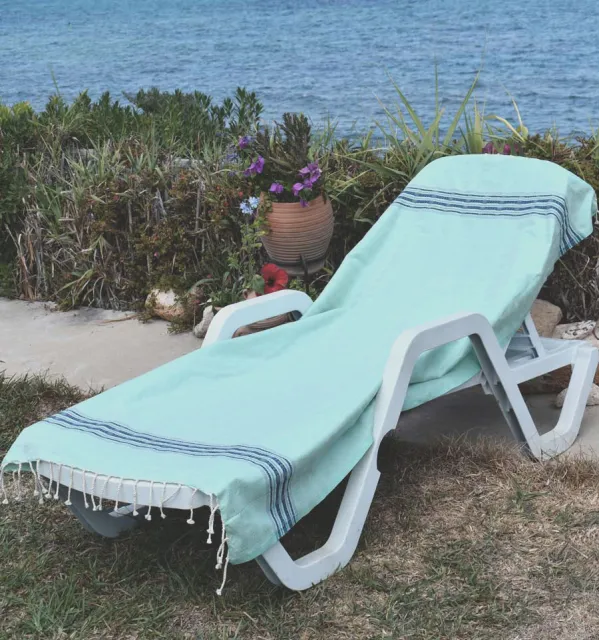Fouta thalasso vert d'eau avec motifs bleu Fouta Tunisia - 1