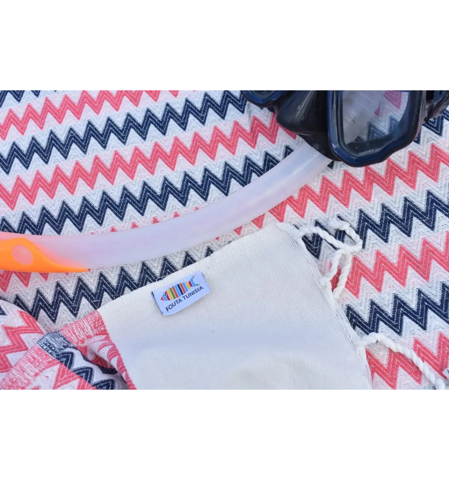 Fouta zigzag blanc crème, rose et bleu Fouta Tunisia - 3