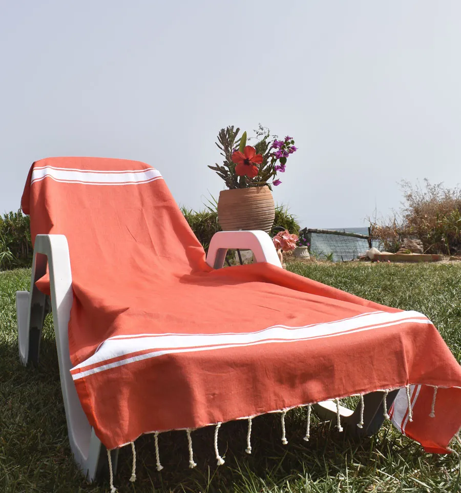 Fouta Plate orange rayée blanc Fouta Tunisia - 1