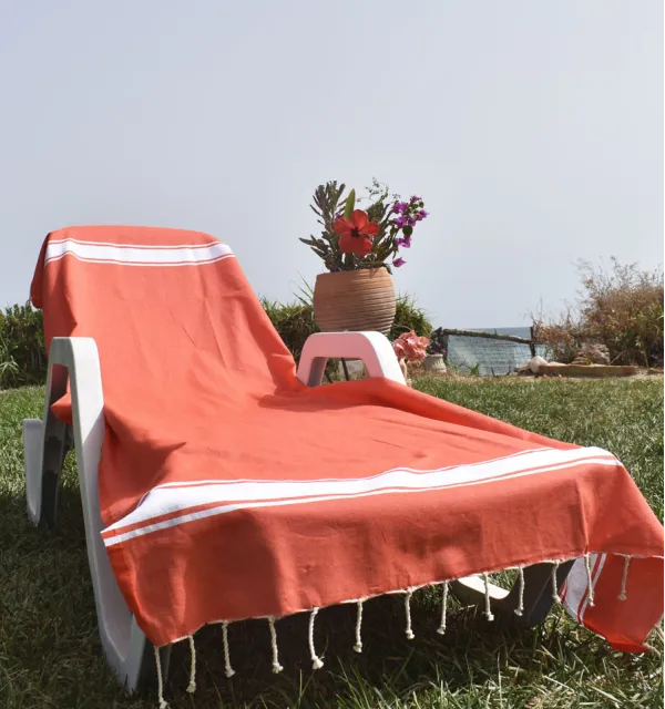 Fouta Plate orange rayée blanc Fouta Tunisia - 1