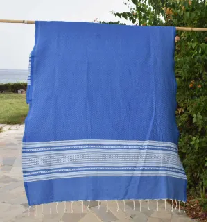 Serviette de plage arabesque bleu et bleu fumée Fouta Tunisia - 1