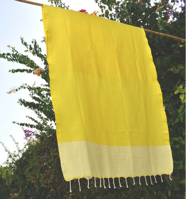 FOUTA NID D'ABEILLE Jaune citron rayée blanc Fouta Tunisia - 3
