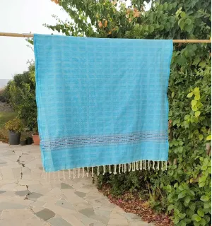 Fouta thalasso bleu clair avec motifs bleu Fouta Tunisia - 1