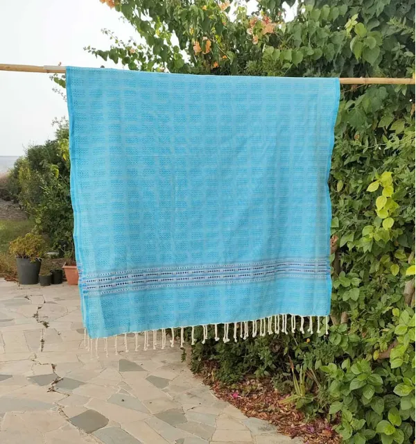 Fouta thalasso bleu clair avec motifs bleu Fouta Tunisia - 1