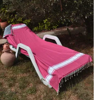 Fouta plate rose fraise doublée éponge gris Fouta Tunisia - 1