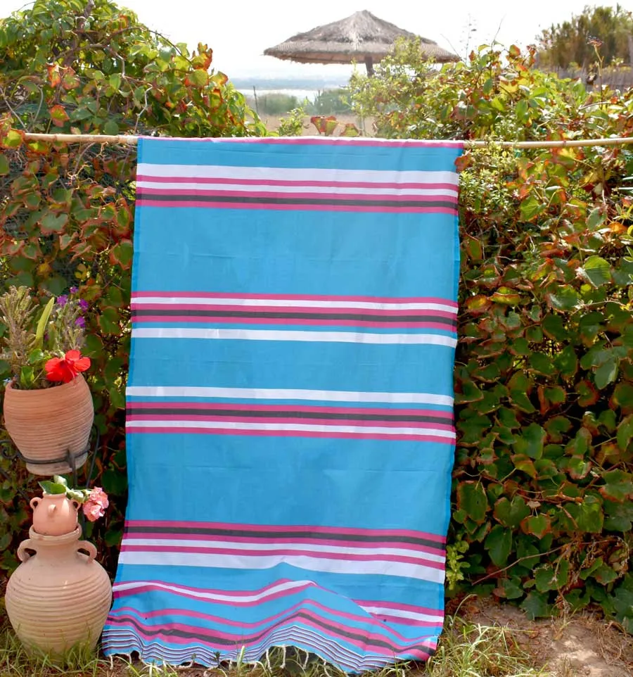 Fouta dina bleu céleste rayée rose et blanc Fouta Tunisia - 3