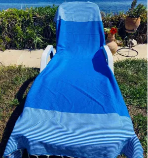 FOUTA NID D'ABEILLE Bleu électrique rayée blanc Fouta Tunisia - 1