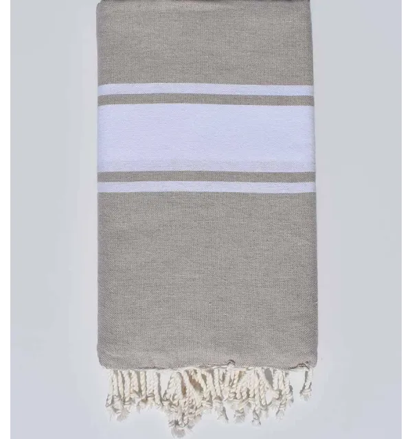 Jeté beige bande blanche Fouta Tunisia - 2