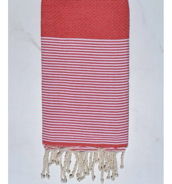 Fouta nid d'abeille en Coton Recyclé rose incarnat Fouta Tunisia - 1