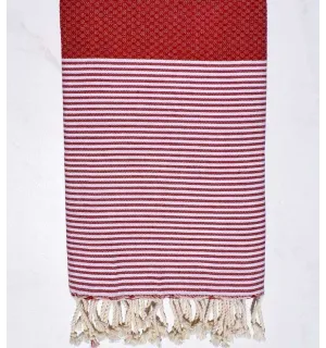 Fouta nid d'abeille en Coton Recyclé rouge Fouta Tunisia - 1