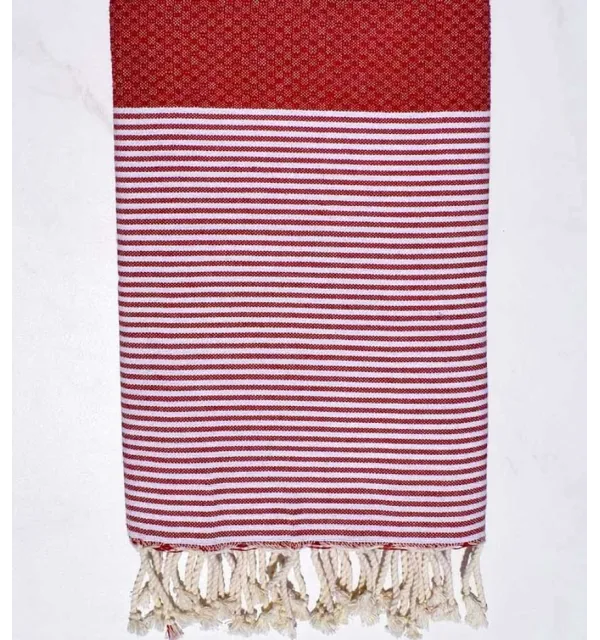 Fouta nid d'abeille en Coton Recyclé rouge Fouta Tunisia - 1