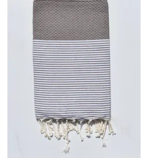 Fouta nid d'abeille en Coton Recyclé taupe Fouta Tunisia - 1