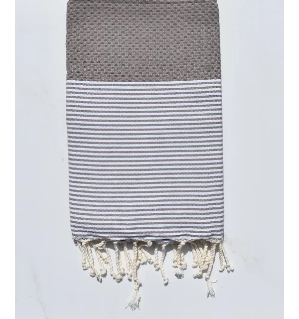 Fouta nid d'abeille en Coton Recyclé taupe Fouta Tunisia - 1
