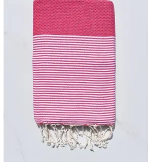 Fouta nid d'abeille en Coton Recyclé rose fushia Fouta Tunisia - 1