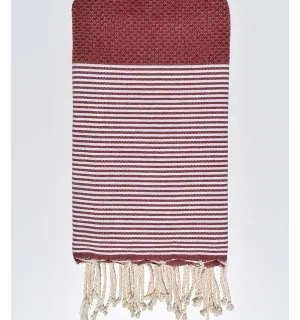 Fouta nid d'abeille en Coton Recyclé rouge bordeaux Fouta Tunisia - 1