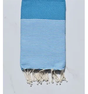 Fouta nid d'abeille en Coton Recyclé bleu azur Fouta Tunisia - 1