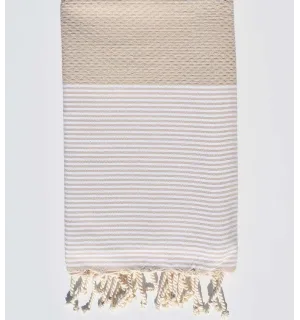 Fouta nid d'abeille en Coton Recyclé beige Fouta Tunisia - 1
