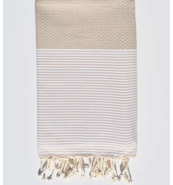 Fouta nid d'abeille en Coton Recyclé beige Fouta Tunisia - 1