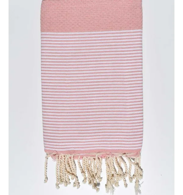 Fouta nid d'abeille en Coton Recyclé vieux rose Fouta Tunisia - 1