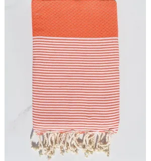 Fouta nid d'abeille en Coton Recyclé orange Fouta Tunisia - 1