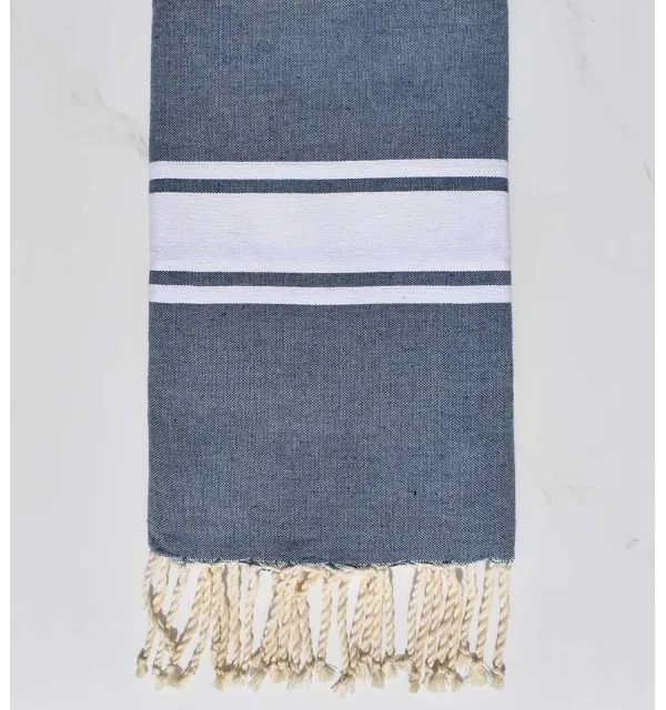 Fouta en Coton Recyclé bleu jean Fouta Tunisia - 1