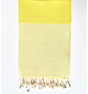 FOUTA NID D'ABEILLE Jaune soleil rayée blanc - 1
