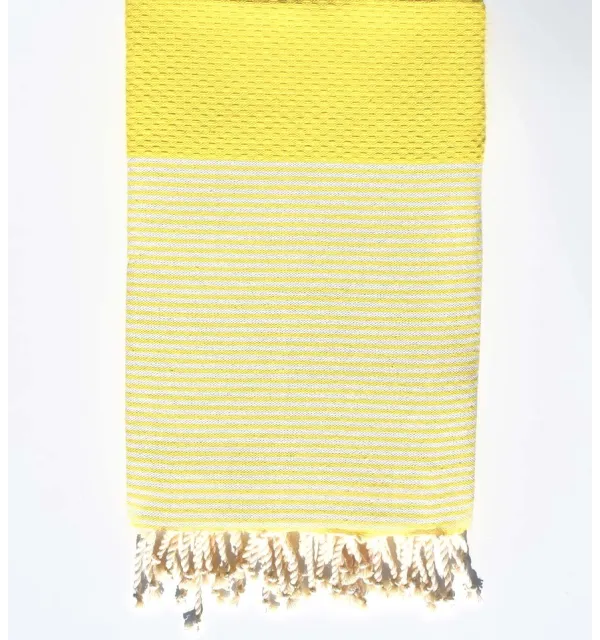 FOUTA NID D'ABEILLE Jaune soleil rayée blanc - 1
