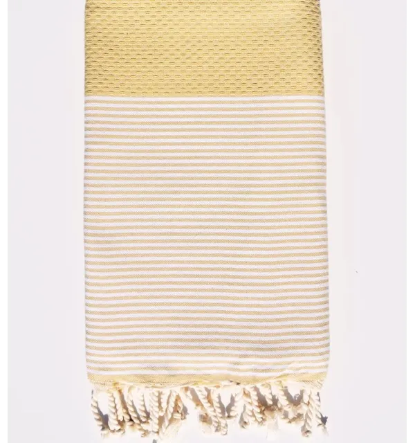 Fouta nid d'abeille ocre clair - 1