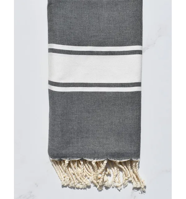 Fouta Plate gris ardoise bande blanche - 2