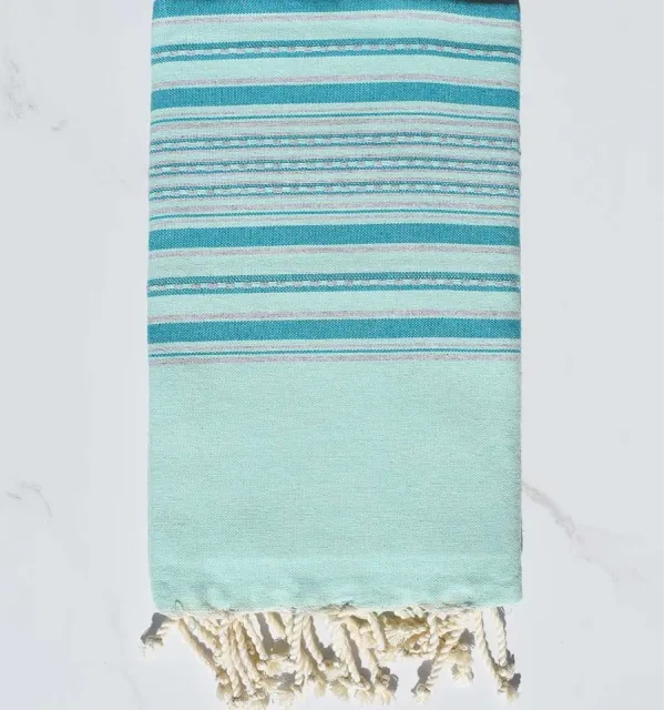 Fouta arabesque vert eau et bleu canard Fouta Tunisia - 1