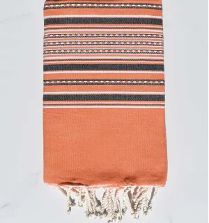 Fouta arabesque orange et gris foncé Fouta Tunisia - 1