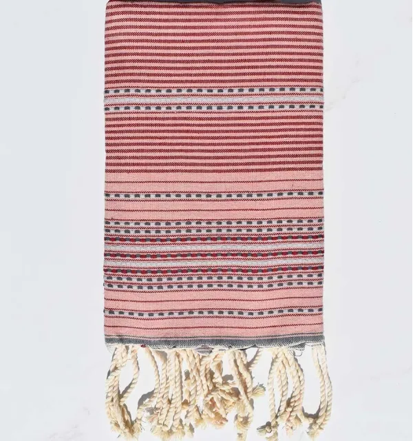 Fouta arabesque vieux rose et bordeaux Fouta Tunisia - 1