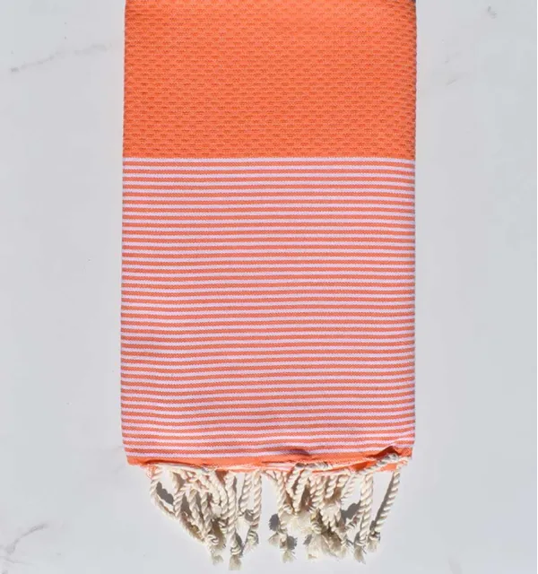 Fouta nid d'abeille orange pastel clair Fouta Tunisia - 1