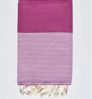 Fouta nid d'abeille magenta avec rayures Fouta Tunisia - 1