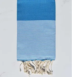 Fouta nid d'abeille bleu bondi Fouta Tunisia - 1