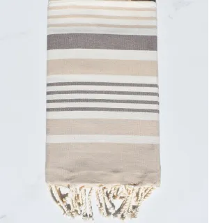 Fouta Oslo blanc crème, beige et taupe Fouta Tunisia - 1
