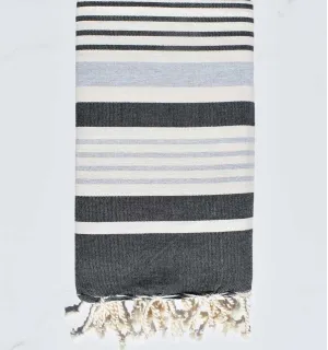 Fouta Oslo blanc crème, gris clair et gris noir Fouta Tunisia - 1