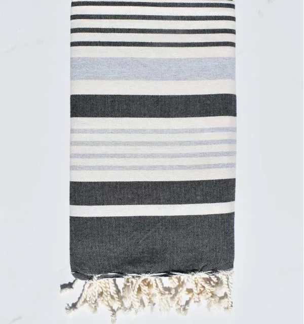 Fouta Oslo blanc crème, gris clair et gris noir Fouta Tunisia - 1