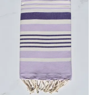 Fouta Oslo blanc crème, violet et violet clair Fouta Tunisia - 1