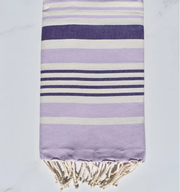 Fouta Oslo blanc crème, violet et violet clair Fouta Tunisia - 1