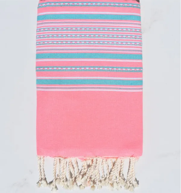 Fouta arabesque rose fluo et bleu sarcelle Fouta Tunisia - 1