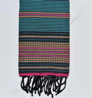 Fouta arabesque gris noir et bleu sarcelle Fouta Tunisia - 1