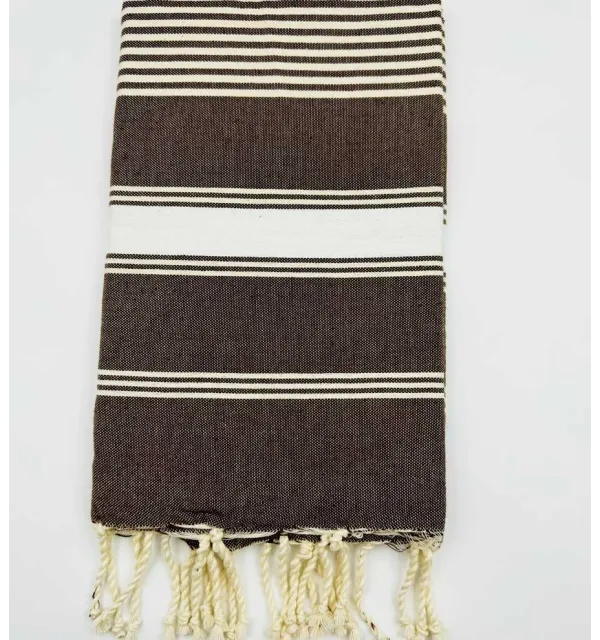 Fouta Dina marron avec rayures Fouta Tunisia - 1