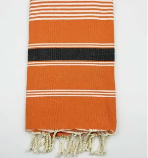 Fouta Dina orange rayée gris et blanc Fouta Tunisia - 1