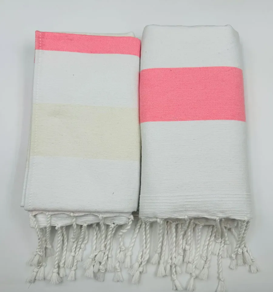 Fouta éponge voilier rose clair et écru Fouta Tunisia - 3